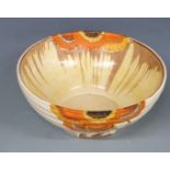 Clarice Cliff for Wilkinson Pottery Bizarre ribbed pedestal bowl decorated in the Delecia pattern,