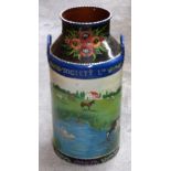 A hand painted bargeware Nottingham Co-op milk churn decorated with a pastoral scene, height 71cm