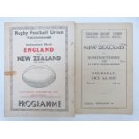 Two Rugby programmes New Zealand v Somersetshire and Gloucestershire 1935 and England v New