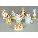 Eight Beswick Beatrix Potter figures, some with BP2 gold oval backstamps including Peter, Mrs