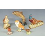 A collection of Beswick birds and fish including thrush, pheasant, trout 1032, etc, tallest 16.5cm