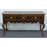 Georgian style three drawer sideboard or dresser base raised on cabriole legs, W160 x D55 x H87cm