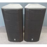 A pair of JBL professional large stereo speakers, 'powered by Crown' to base, with recessed handles,