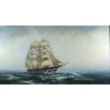 Anthony Hedges 20thC oil on canvas of a ship under full sail, signed lower right, 50x 90cm, in