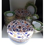 Victorian George Jones teaware, approximately 41 pieces, five Spode Willow pattern soup dishes and a