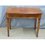 Heal and Son Victorian mahogany two drawer hall/ writing table, raised on turned legs, W90 x D50 x