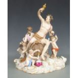 Meissen large Bacchanalian figural group, blue crossed swords mark and impressed numbers 2202 and 91