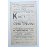 Gloucestershire v South Africans, November 1906, Kingsholm, Gloucester Rugby programme, Springboks