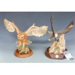 Four large porcelain Franklin Mint owl figures, Spectacled Owl, Horned Owl, Screech Owl and