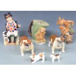 Kevin Francis John Bull Toby jug, Beswick and Royal Doulton dogs and two monkey jugs, tallest 26cm