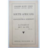 South Africans v Gloucester & Somerset 1931 Rugby programme