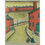 Alan Lowndes (1921-1978) signed artist's proof print, street scene with figures, 52 x 42cm