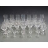 A suite of Royal Brierly cut drinking glasses comprising ten red wine, six sherry, seven flutes