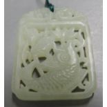 Chinese pierced jadeite pendant/ carving depicting a fish.