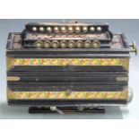 Campbells 'Improved' melodeon with two stops, ten brass treble buttons and two bass and with bell,