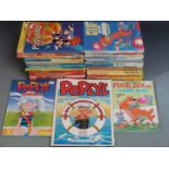 Thirty-five cartoon, animated and similar annuals and comic books including Popeye, Buggs Bunny,