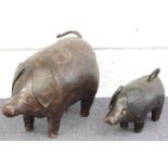 Two leather pig footstools, pig and piglet, possibly Liberty, tallest 45cm