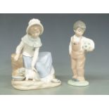 Two Lladro and three Nao figures, tallest 27cm