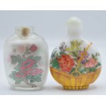 Chinese enamelled scent bottle and a reverse painted glass scent bottle both with decoration