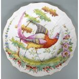 An 18th/19thC plate with Bird of Paradise decoration, possibly Chelsea, diameter 25cm