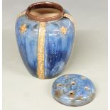 Royal Doulton covered pot pourri with gilded decoration, H15.5cm, a sleeve vase with tube lined