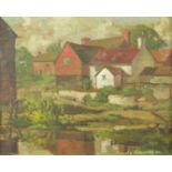 Donald H Edwards (British, 20thC) oil on canvas 'Mogg's Farm, Minsterworth, Gloucestershire',