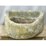 Large 18th/19thC D end stone trough, W82 x D64 x H38cm