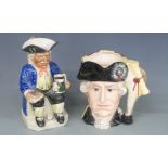 Kevin Francis Toby jug and Royal Doulton George III and George Washington jugs, tallest 24cm