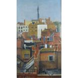 Kenneth Langstaff oil on board 'Soho Rooftops', signed and dated 1964 lower left, 76 x 43cm. 1964