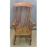 19thC elm seated Windsor armchair, H100cm