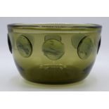 Severin Broby for Hadeland of Norway glass bowl with applied decoration 24cm in diameter, 14cm tall.