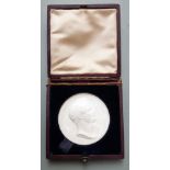 Victorian cased commemorative frosted silver medal / medallion under glass for Friedrich Wilhelm