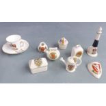 A large collection of crested china including Goss, Arcadian, Foley, Shelley etc, approximately 90