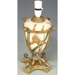 Macintyre & Co Messenger oil lamp converted to electricity, with iris decoration, possibly an