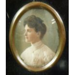 Two watercolour portrait miniatures including an Edwardian lady, 5.5 x 4cm, the other initialled BB