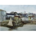 Frederick Donald Blake (Scottish RI 1908-1997) watercolour, sailing boat in harbour, signed lower