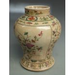 A 19th/20thC Chinese baluster crackle glazed vase with enamelled floral decoration, H33cm,