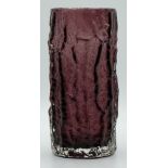 Geoffrey Baxter for Whitefriars amethyst cylindrical vase decorated in the textured bark design,
