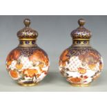 A pair of Royal Crown Derby Imari covered pedestal vases, shape no G91, 2444, H16.5cm