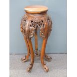 Chinese padauk wood carved jardinere stand, D41 x H84cm