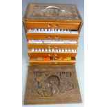 Chinese Mahjong set in carved box, W28 x D18 x H20cm
