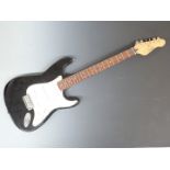 Encore electric rhythm guitar in black lacquered finish with contrasting white finger plate,