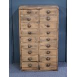 19th/20thC pine haberdashery / shop fitting chest of 18 straight drawers, W52 x D32 x H89cm
