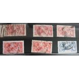 A sheet of seahorse stamps 1913-18, 2s 6d-10s (19) and a sheet of seahorse stamps 1934, 2s 6d and 5s