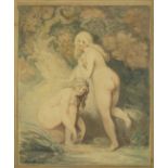 Thomas Rowlandson (1756-1827) watercolour two nude ladies beside a waterfall, signed lower left,