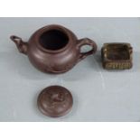 Chinese Yixing teapot and a small brass censer