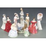 Ten Royal Doulton, Coalport and Nao figurines including The Four Seasons set, Winsome, Innocence,