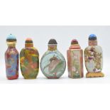 Five Chinese scent bottles, three marked to base, tallest 8.5cm