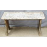 Carved bench/side table, possibly retailed by Liberty, L90 x W35 x H45cm