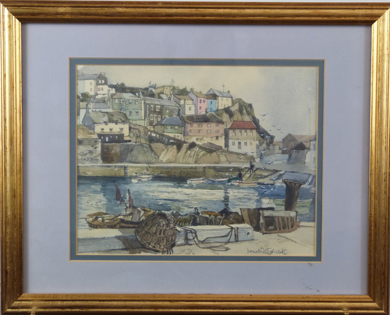 Donald H Edwards (British, 20thC) two watercolours, one Cotswold village scene the other a harbour - Image 6 of 8